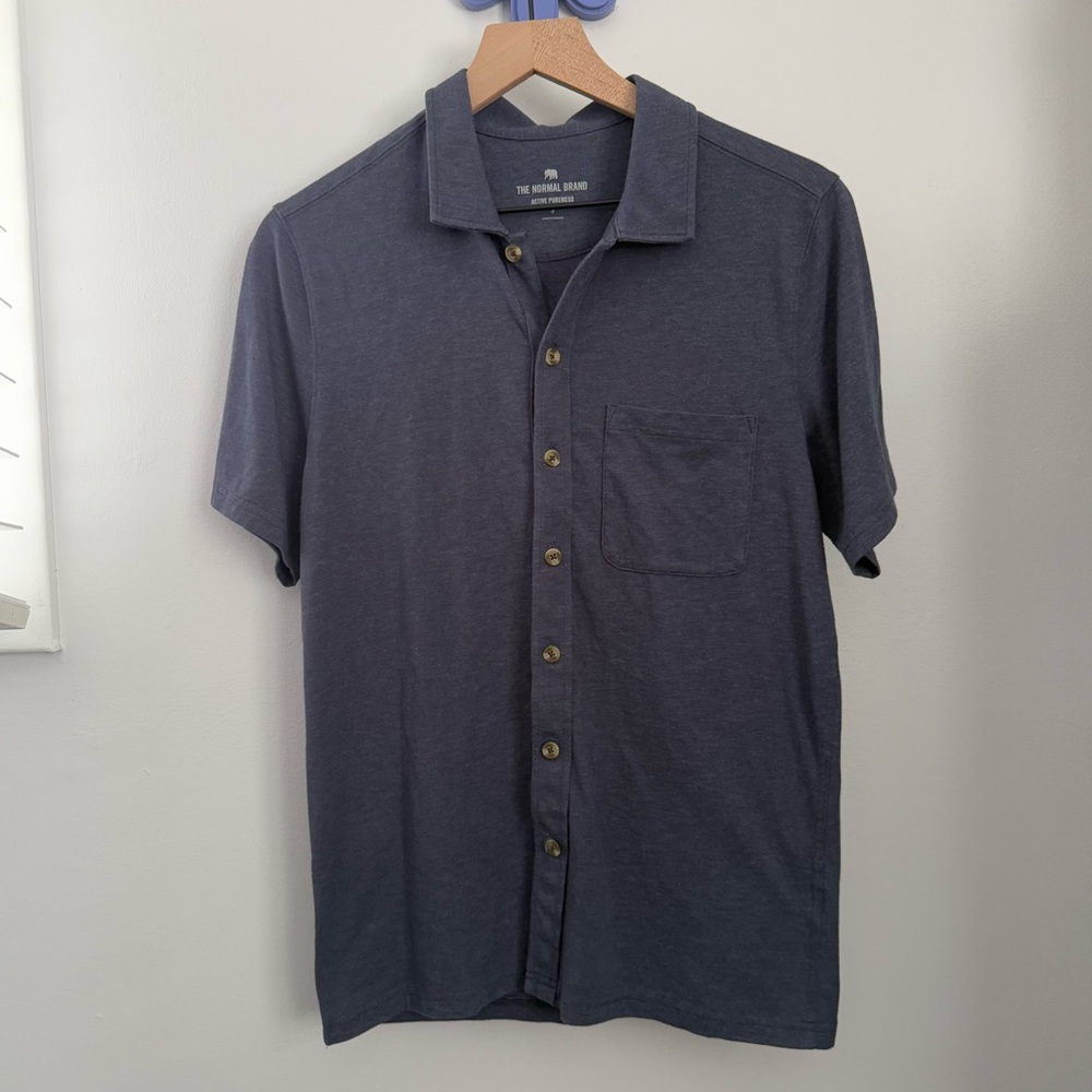 The Normal Brand Small Active Puremeso Weekend Shirt Short Sleeve Heather Navy